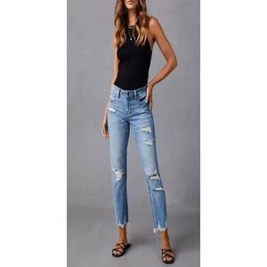 Flamingals Ripped Raw Hem Cropped Jeans